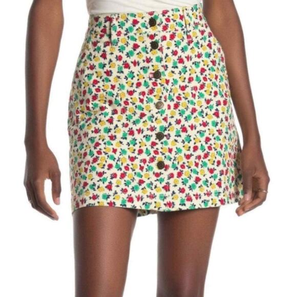 J. Crew Mercantile Floral Button Front Denim Stretch Mini Skirt Cream Red Green - Picture 1 of 6